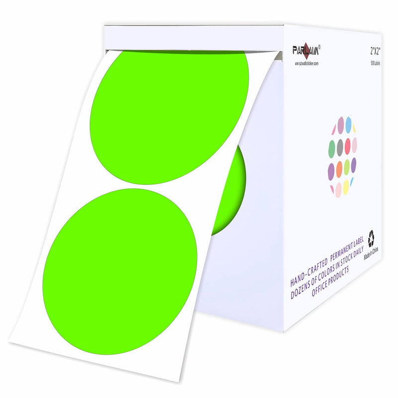 PARLAIM 2 inch Fluorescent Green Color Coding Sticker, 500PCS Round Circle Dot Labels High Visibility for Shooting Target Paster 1 Roll-500PCS