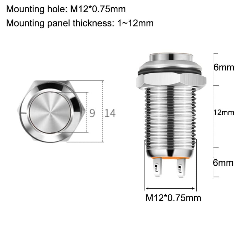 [Australia - AusPower] - 4pcs 12mm 3A 12V/24V/110V/250VAC Waterproof Push Button Switch Latching Nickel-Plated Copper Push Button Switch On-Off(High Head) 12mm-4pcs Latching 