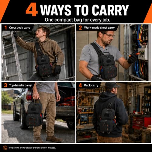 YJQ black tactical tool bag in waterproof Oxford fabric with 3-point harness and MOLLE webbing
