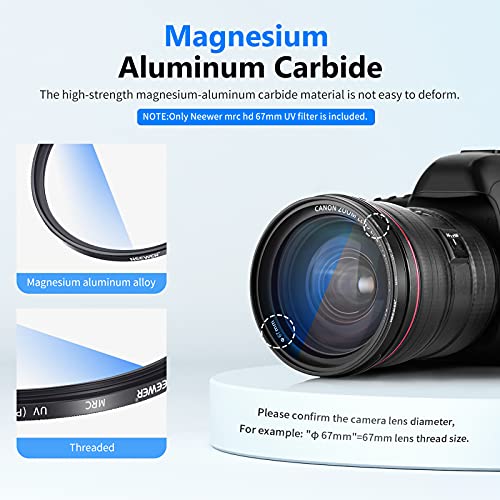 NEEWER 67mm MRC UV Protection Filter 30 Layers Nano Multi-Resistant Coatings/HD Optical Glass/Water Repellent/Scratch Resistant/Aluminum Alloy Ultra Thin Frame/Ultraviolet Filter HD
