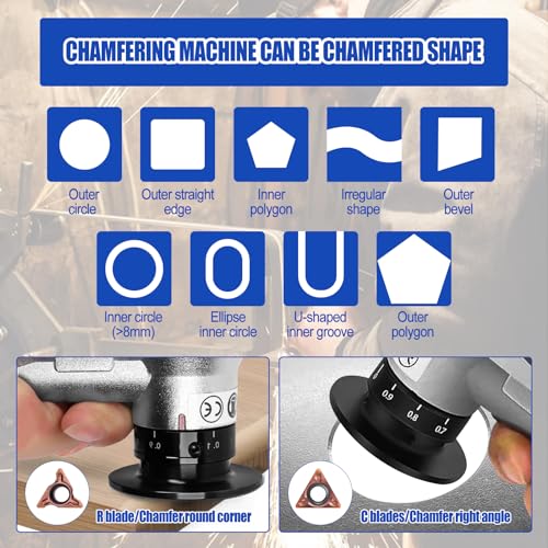 Mini Pneumatic Chamfering Machine, Handheld Beveling Machine Tool Pneumatic Chamfer Tool 45 Degree for Metal Wood Trimming Chamfer Deburring, Aluminum Alloy Shell (6*R+ 6*C Blade+6*Bearing) 6*R+ 6*C Blade+6*Bearing
