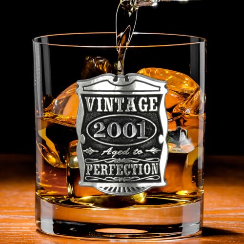 English Pewter Company Vintage Years 2001 25th Birthday or Anniversary Old Fashioned Whisky Rocks Glass Tumbler - Unique Gift Idea For Men [VIN005]