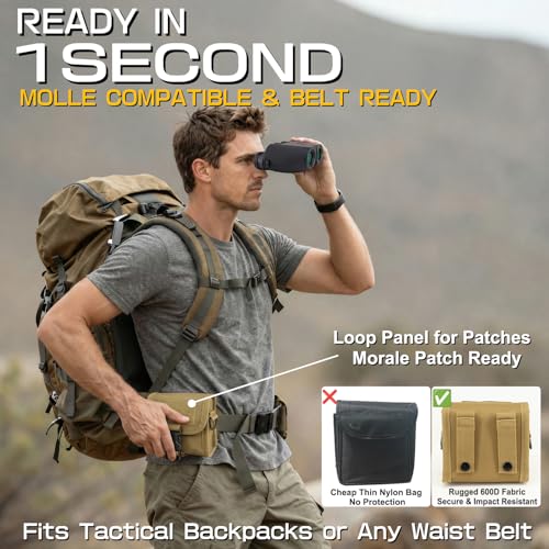 12x25 Compact Binoculars for Adults and Kids - Small Pocket Binoculars with 600D MOLLE Pouch - Phone Adapter and Wide Strap for Cruise Travel Hiking Bird Watching Concerts Outdoor Gift Tactical Black