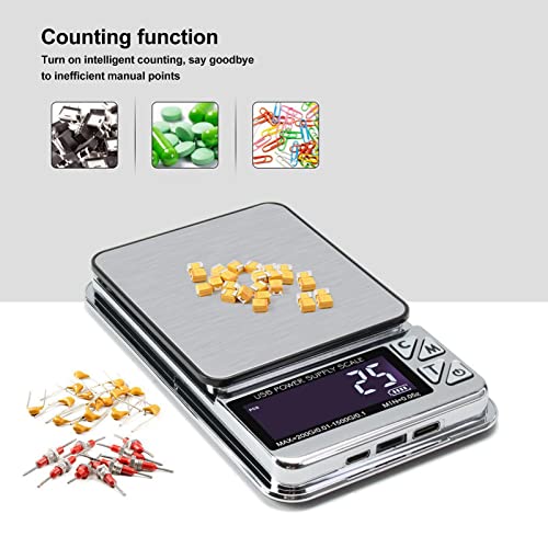 Digital Food Kitchen Scale 600/0.01g - High Accuracy Mini Food Electronic Scale for Baking, Food, Jewelry, Ipx6 Waterproof, USB Charging, LCD Display, Ounces & Grams, Stainless Steel