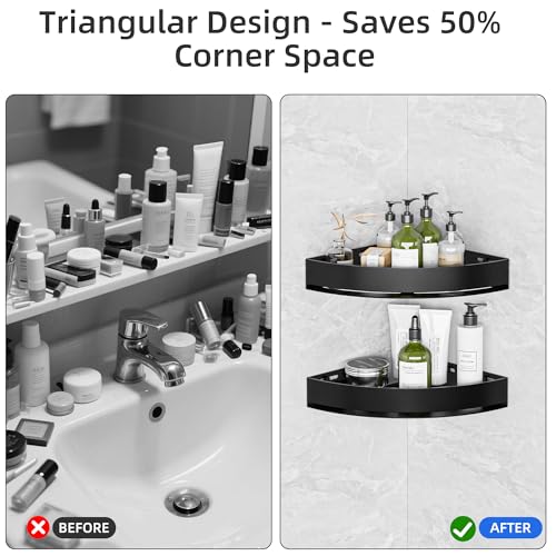Wisfame Black Corner Shower Caddy, Triangle Shower Shelf No Drilling, Metal