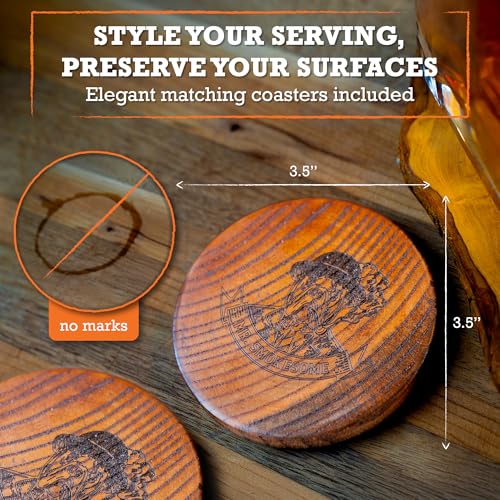 Wooden Bourbon Glass Set with Coasters | 10 fl oz Whiskey Glasses Set of 2 | Old Fashioned Glass in Gift Packaging | Whiskey Gifts for Men, Dad, or Brother | Home Bar Bourbon Gifts for Men 2 Pack