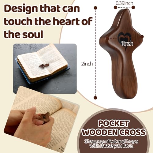 Encouragement Gift Wood Handheld Religious Pocket Cross My Heart Wooden Comfort Stress Relief Cross Fidget for Clutching, Clinging and Praying Walnut C 1