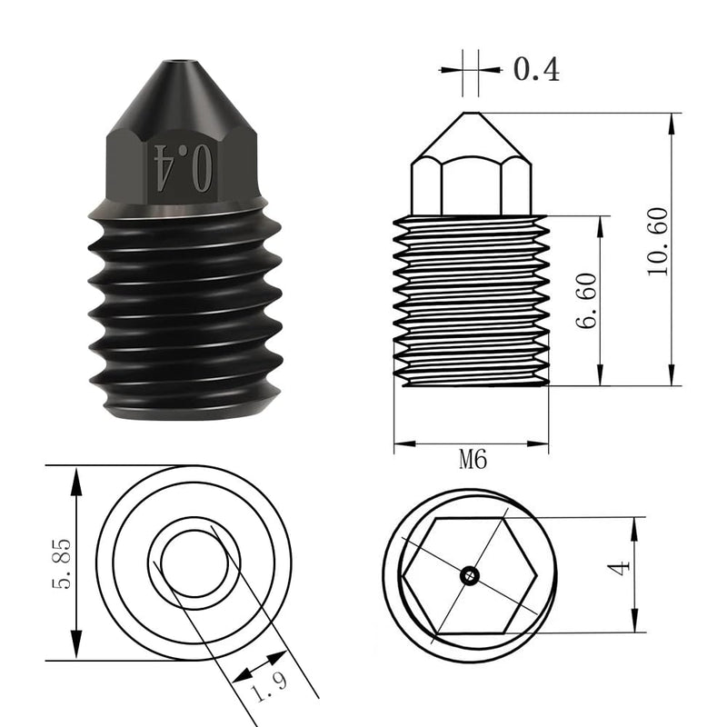 [Australia - AusPower] - 2 Pack 3D Printer Upgraded Nozzle Hardened Steel Clone High Flow High-Temperature Single Hole Nozzle for Bambu Lab x1c p1p Upgraded Hotend (0.6mm) 0.6mm 