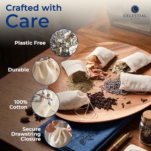 Celestial Gifts Natural Cotton Muslin Bags, 3 x 5 Inches, 100 Count 3x5 Inch (Pack of 100) - Natural Drawstring