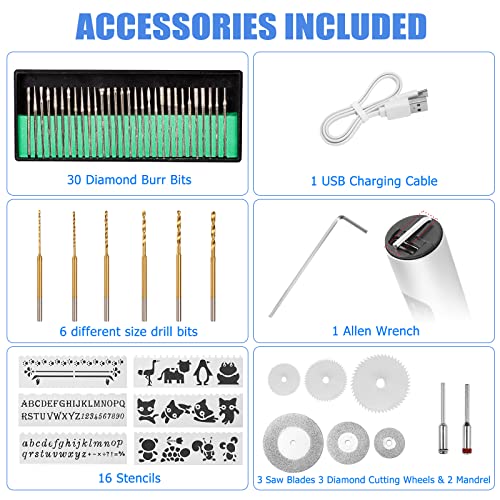 Uolor Electric Engraving Tool Kit, USB Cordless Rechargeable Engraving Pen Mini DIY Engraver Pen Rotary Tool for Carving Wood Metal Stone Plastic Jewelry Glass Etching Cordless USB Rechargeable Engraving Tool Kit