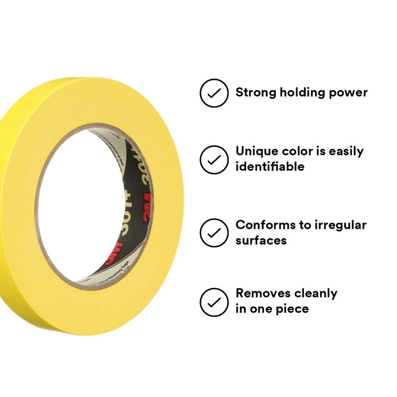 3M 301+ High Performance Masking Tape, Yellow, 18 mm x 55 m - High Performance Holding and Masking Tape for Automotive, Specialty Vehicle and Industrial Markets (Pack of 1) 55 Meters 0.70 Inches