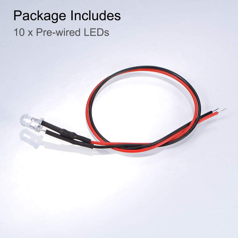 [Australia - AusPower] - uxcell 10Pcs DC 6V 5mm Pre Wired LED, Flashing Red Light Round Top Clear Lens, Light Emitting Diodes with Edge 