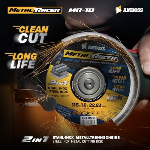 25x Metal Cutting Discs 125 x 1.0 mm Thin Flex Discs for Steel | Metal Racer by AMBOSS WERKZEUGE ist geeignet für Stahl & Edelstahl, Stahl/Inox Trennscheibe 125 passend für Winkelschleifer Diameter 125 mm – cutting disc Pack - 25 pieces