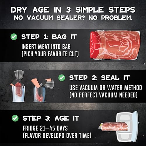 Dry Age Bag for Beef Steak. Easily Create Delicious DIY Aged Meat. Breathable Membrane Kit, Lab Tested Safe & Effective 5pcs. 8x12 in (20x30 cm), 1-4 lb 0.5-2 kg - Artisan Meat LAB
