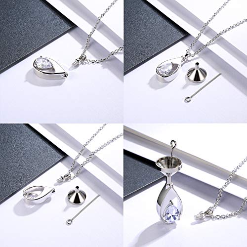 Sariel 925 Sterling Silver Teardrop Cremation Necklace for Ashes Clear