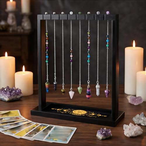 Pendulum Crystal Holder, Crystal Ball Design Wooden Crystal & Jewelry Display Stand Divination Pendulum Storage Rack Tabletop Organiser for Necklaces, Stones and Home Decor