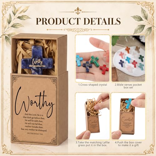 Potchen 30 Set Christian Inspirational Bible Verse Cross Crystal Stone Bulk