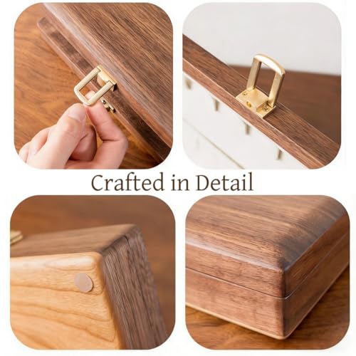 Bescott Black Walnut and Cherry Wood Jewelry Box, Wooden Jewelry Organizer with Metal Clasp, Necklace Hooks, Ring Slots and Velvet Lining for Rings, Earrings and Bracelets, 7.87 x 5.71 In Deep Grey Velvet 7.9" x 5.7" x 2"