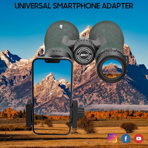 12x50 UHD Binoculars for Adults High Powered with Upgraded Phone Adapter - Large View, Lightweight, IPX7 Waterproof, BAK4 Prism - Binoculars for Hunting Bird Watching Cruise Green