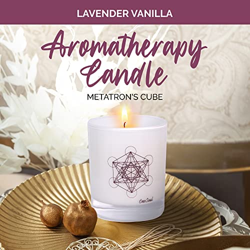 Lavender Vanilla Aromatherapy Candle, Floral Scented Candles, Luxury Candles Scented with Metatron’s Cube Symbol, Hand-Poured Soy Candle, 50 Hours Long Time, 7.6 oz. - OneSoul Collection Floral Lavender Vanilla