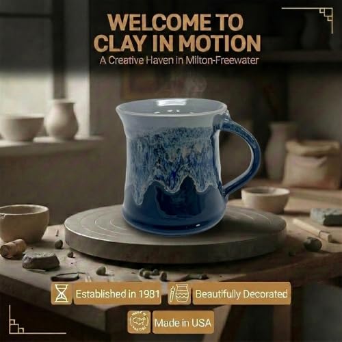 Clay in Motion Handmade Ceramic Mug 16 oz, Medium Coffee Mug, Hand Painted Stoneware, Dishwasher Microwave & Oven Safe, Lead-Free, Made in USA Since 1981 (Stormy Night)