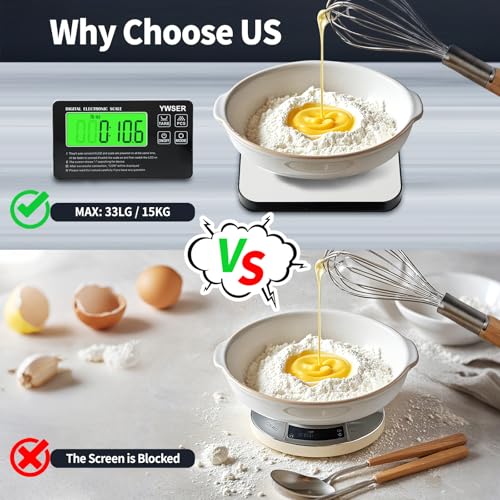 Food Scale, 33lb Split-Designed Digital Kitchen Scale Grams and Ounces with Remote LCD Display, 7 Units & Tare Function for Baking/Cooking/Dieting/Meal Prep Silver&Black