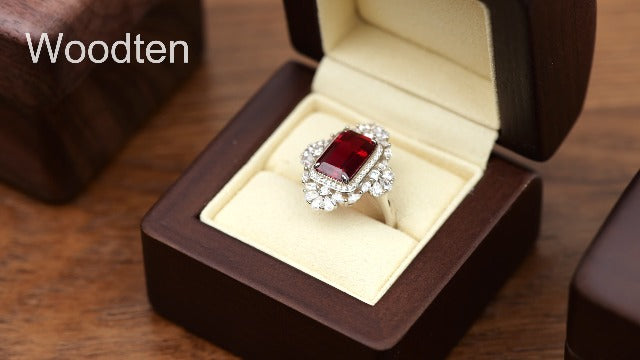 Solid Wood Proposal Engagement Ring Box Walnut Ring Gift Box Beige
