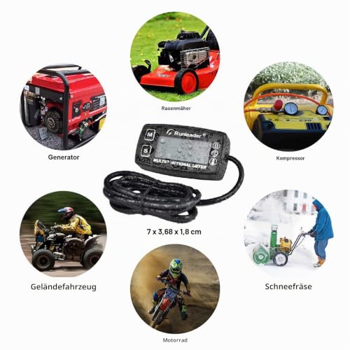 Runleader RL-HM035A-M5 Speedometer Urenteller Motor Temperature Display | With mounting bracket, alarm RPM & Temp, backlit display, for lawn tractors, compressors, generators, snowmobiles