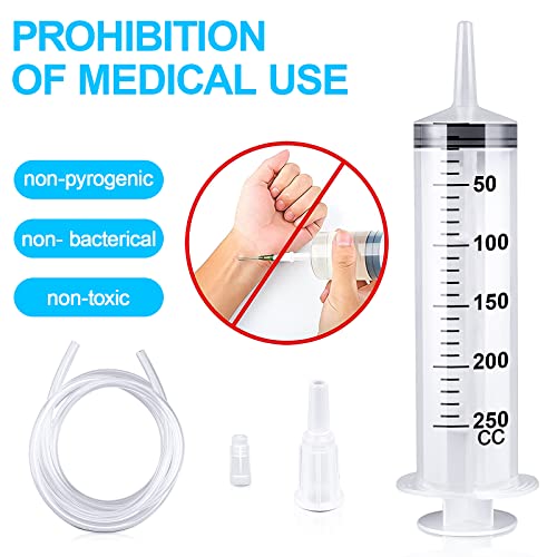 150/250/350/550 ml Syringe with Plastic Tubes, Reusable Plastic Syringe for Oil or Glue Applicators, Experiments, Pet Feeding, Industrial Applications (250 ml) 250ml