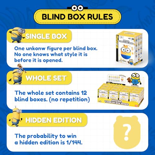 Minions Blind Box Figures, Mini Wobbler Toy Action Figures for Home Decor Desk Accessories, Despicable Me Collectible Toys for Adults & Kids Ages 3+, Tumbler Bob Series, 12 Packs 12 Pack
