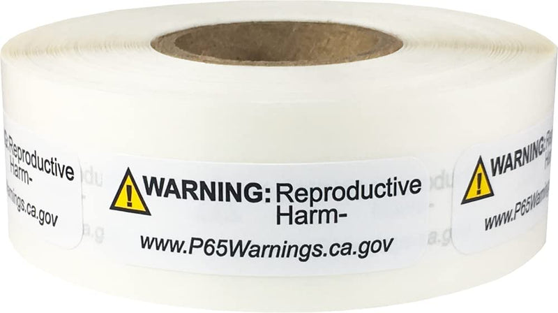 California Proposition 65 Warning Labels Reproductive Harm Short Form .5 x 1.5 Inch 500 Adhesive Stickers