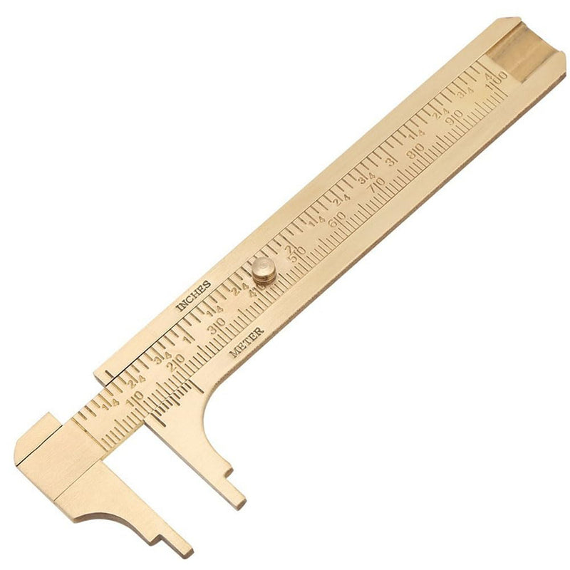 [Australia - AusPower] - Brass Pocket Caliper with Double Scale Sliding Gauge Bead Measuring Tool Millimeter Gauge Mini Brass Vernier Caliper Brass Ruler, Gold Ruler for Measuring Jewelry(100mm) 1 Pack 
