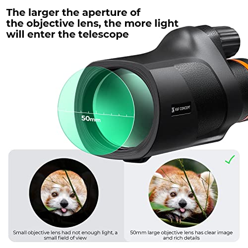 K&F Concept® 12X50 Monocular Telescope with Cleaning Cloth, FMC Lens & BAK4 Prism Telescopes for Adults, Sky Captain HD Monocular for Bird Watching Hunting Hiking Camping Travelling 12*50-Black