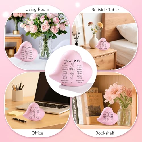 Pink Ceramic Heart Figurine, Christian Gift for Women, 4 Inch