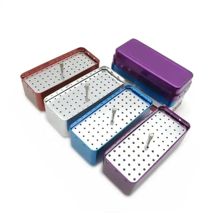 [Australia - AusPower] - 72 Holes Endo Files Aluminum Box Disinfection Sterilizing Storage Case Bur Holder Stand Organizer Box (Blue) Blue 