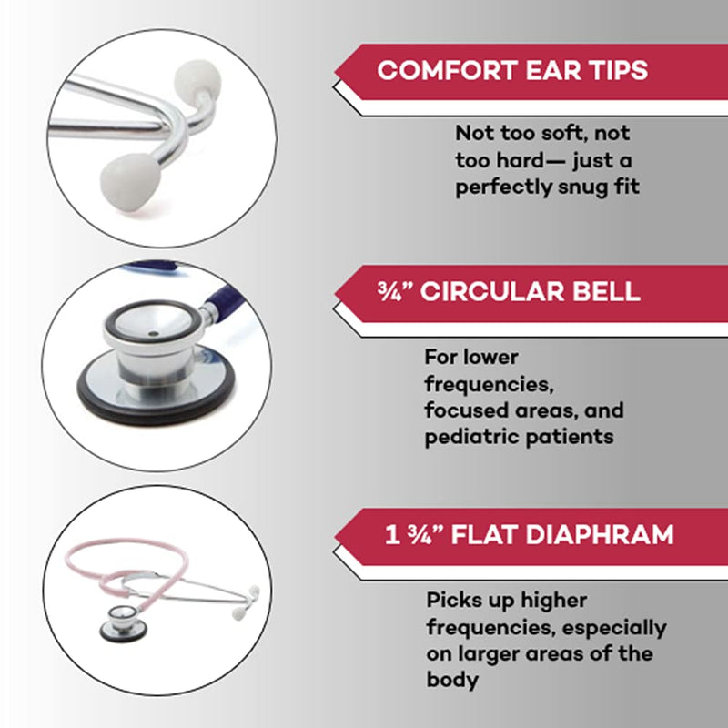 Dealmed General Exam Stethoscope – Professional Economy Dual-Head Medical Stethoscope with Lightweight Chestpiece, Flexible 32” Tubing & Comfort Eartips (Pink) Pink