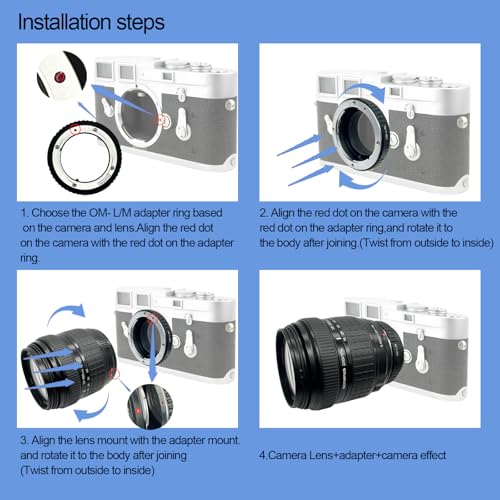OM to LM Lens Adapter for Olympus OM Mount Lens to for Leica M L/M M9 M8 M7 M6 M5 (Compatible TECHART LM-EA 7 Adapter) OM to LM Adapter
