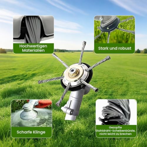 Pack of 2 Steel Wire Grass Trimmer Head, 230 mm Weed Brush for Grass Trimmer, Brush Head with Knotted Wire, Universal Wire Wheel Replacement Garden Grass Trimmer Cutting Head for Brush Cutters (6 230mm