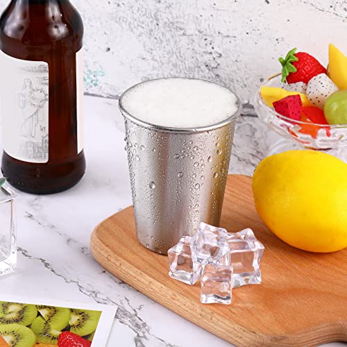 Baderke 16 Pack Stainless Steel Cups and Adult Pint Tumbler Metal Cups Stackable Tumbler Shatterproof Metal Drinking Glasses for Travel Outdoor Camping(12 oz,Silver) 12 oz Silver