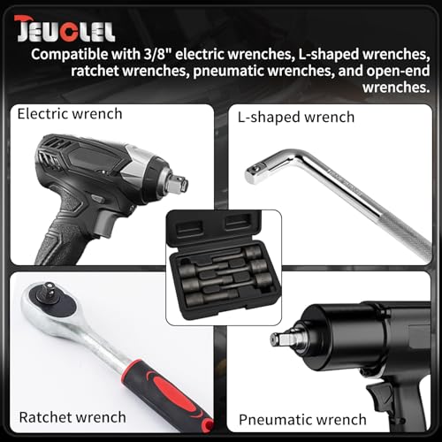 JEUCLEL 6-piece 3/8-inch drive impact wedge-proof bolt extractor set for tap and fastener removal