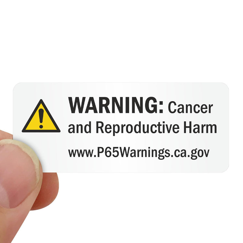 SmartSign 'Cancer and Reproductive Harm' Official California Proposition 65 Labels - 500/Roll, 0.625x1.5 inch, OEHAA-Compliant, Semi-Gloss Paper Stickers, Black/White/Yellow, USA-Made