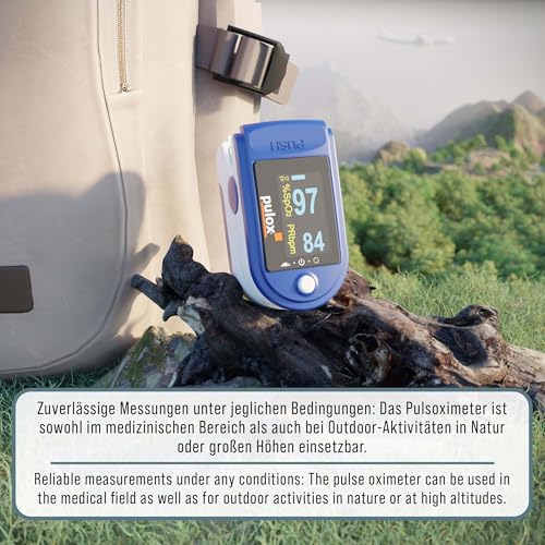 Pulox PO-200A Solo Pulse Oximeter with Alarm and Pulse Sound for Measuring Pulse and Oxygen Saturation on the Finger | With acoustic warning function and pulse tone for measuring oxygen saturation, pulse and perfusion index directly on the finger (blue)