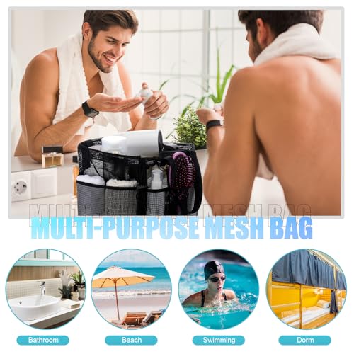 Talltalk Mesh Shower Caddy with Drawstring Basket, Classic Colors, 6 Pcs