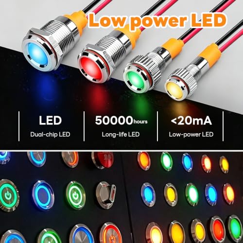 6mm Blue Metal Indicator Lights 220V Waterproof Signal Lamp LED Indicator Light Choice | Wasserdichte LED Kontrollleuchten Signallampe Energiesparanzeige Mehrere Farben und Größen 6-25mm Erhältlich 6MM AC/DC220