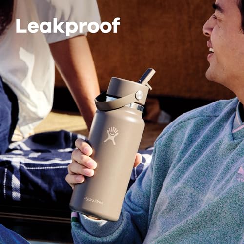 Hydro Flask Water Bottle - Insulated Stainless Steel - Wide Straw Lid, Non Spill, Leakproof in 32 Oz Indigo Blue
