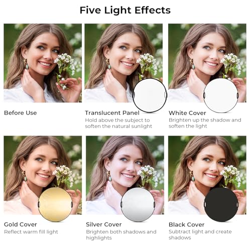K&F CONCEPT 5-in-1 Light Reflector, 32"/80cm with Handle Grip & Bag 32 inches (80 cm)