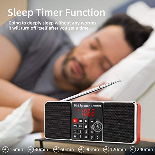 [Australia - AusPower] - PRUNUS J-288 Portable Radio AM FM Radio with Bluetooth Speaker, Sleep Timer, Power-Saving Display, Ultra-Long Antenna, AUX Input & USB Disk & TF Card MP3 Player, NO Manual Preset Red 