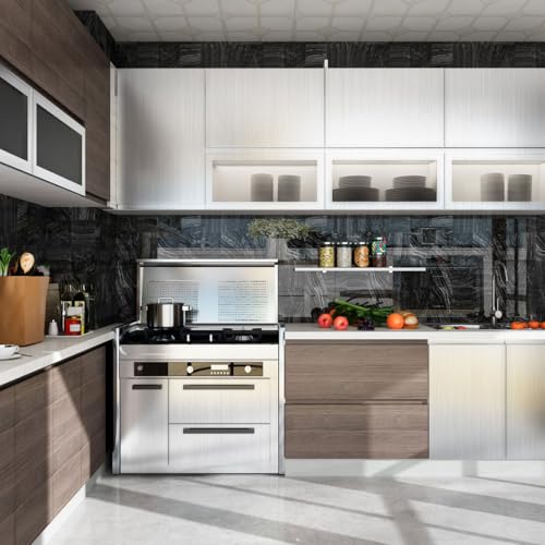 YENHOME Large Size 118x30 inch Brushed Silver Stainless Steel Contact Paper Removable Peel and Stick Wallpaper for Refrigerator Dishwasher Appliances Waterproof Stick on Backsplash Kitchen Wallpaper 30" x 118"