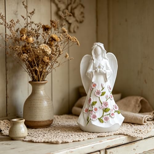Guardian Angel Figurines Resin with Light Star Battery Operated Gift Decor White