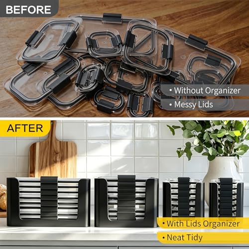 Lids Organizer for Rubbermaid Brilliance,Fits 9.6,4.7 & 3.2,0.5,1.3 Cups Black,4-Piece Bundle